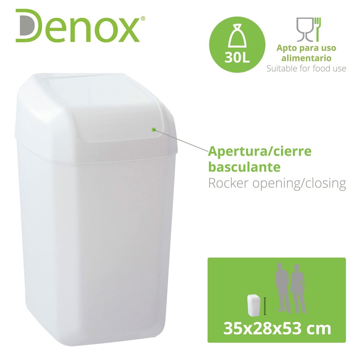 Rubbish bin Denox White 30 L-1