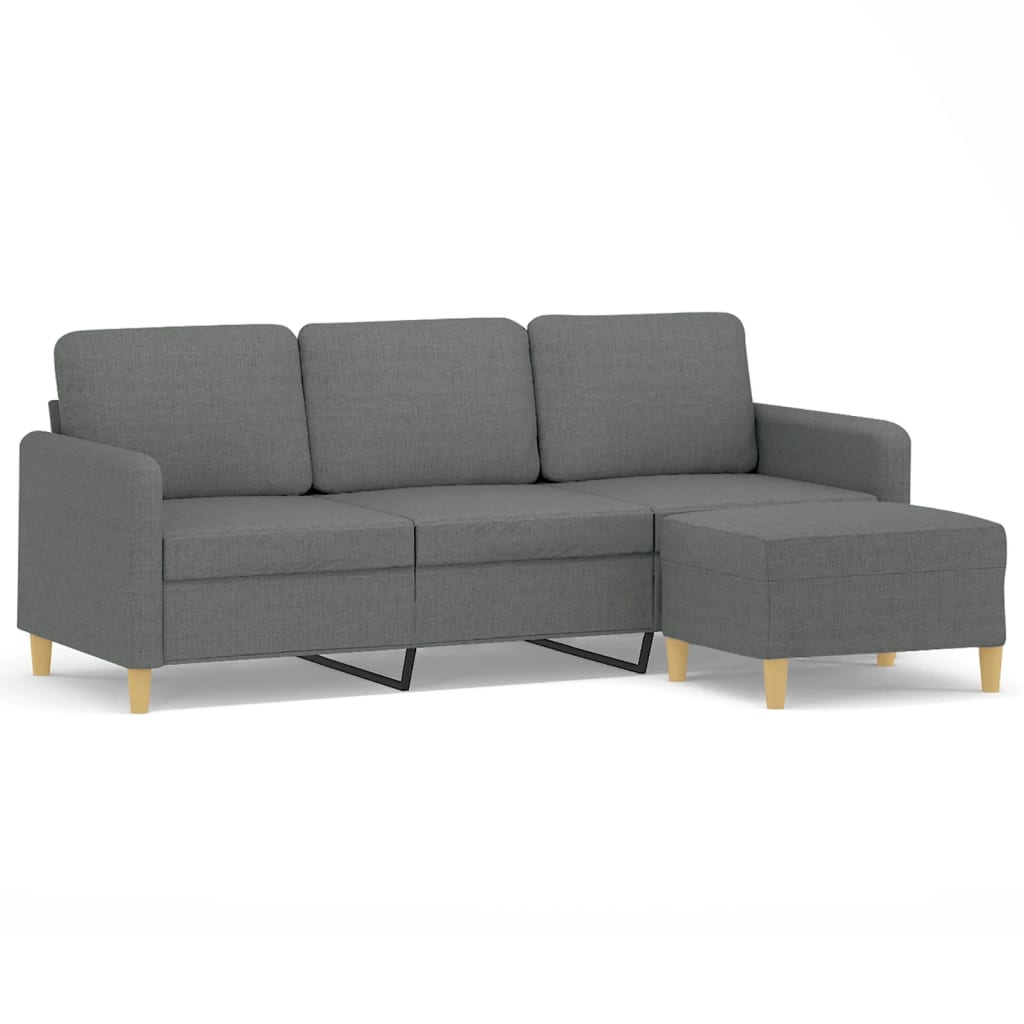 NNEVL 3-Seater Sofa with Footstool Dark Grey 180 cm Fabric-1
