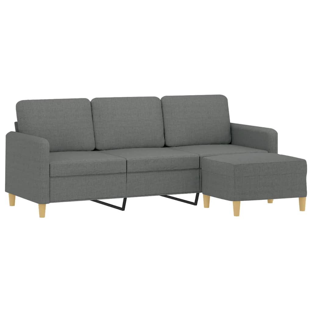 NNEVL 3-Seater Sofa with Footstool Dark Grey 180 cm Fabric-2