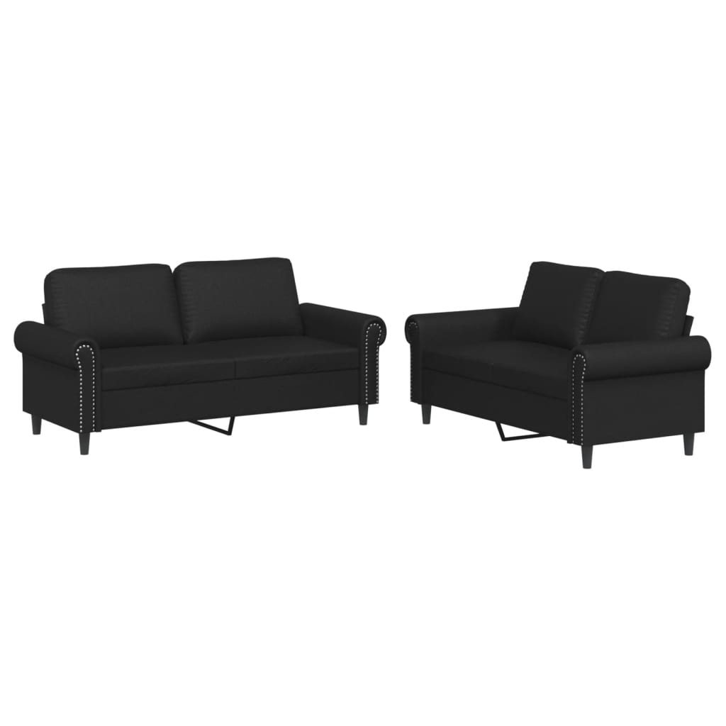 NNEVL 2 Piece Sofa Set with Cushions Black Faux Leather-1