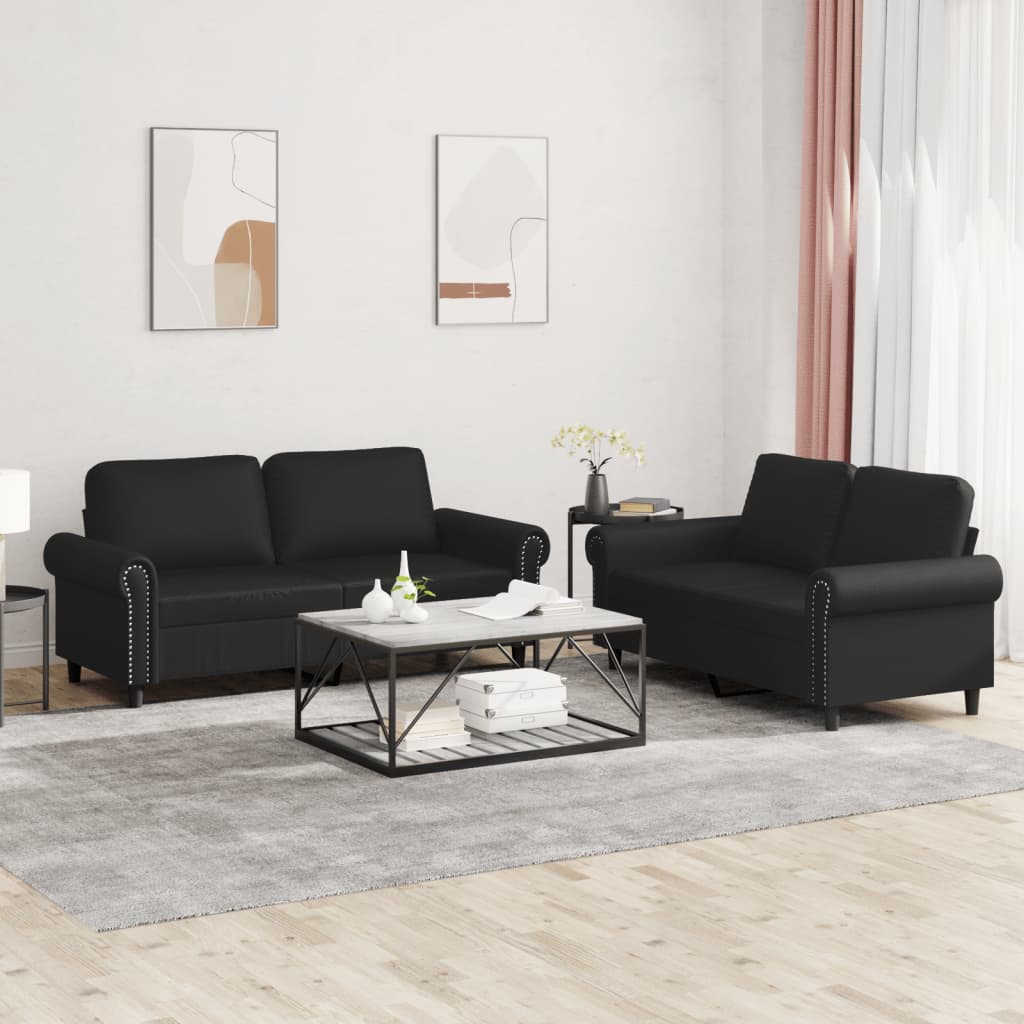 NNEVL 2 Piece Sofa Set with Cushions Black Faux Leather-0