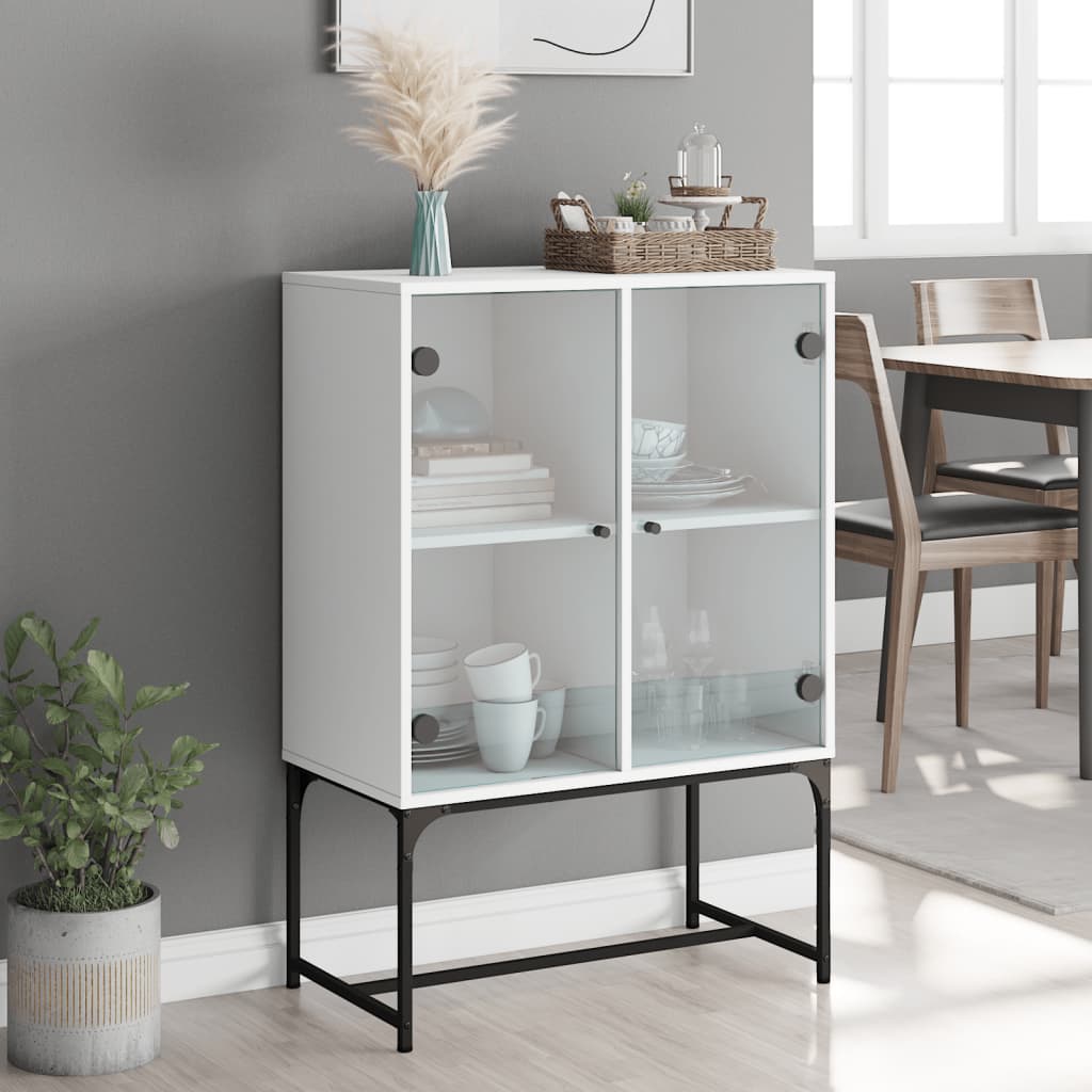 NNEVL Side Cabinet with Glass Doors White 69x37x100 cm-2