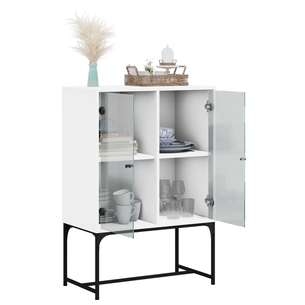 NNEVL Side Cabinet with Glass Doors White 69x37x100 cm-4