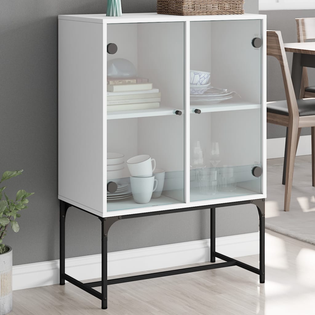 NNEVL Side Cabinet with Glass Doors White 69x37x100 cm-0