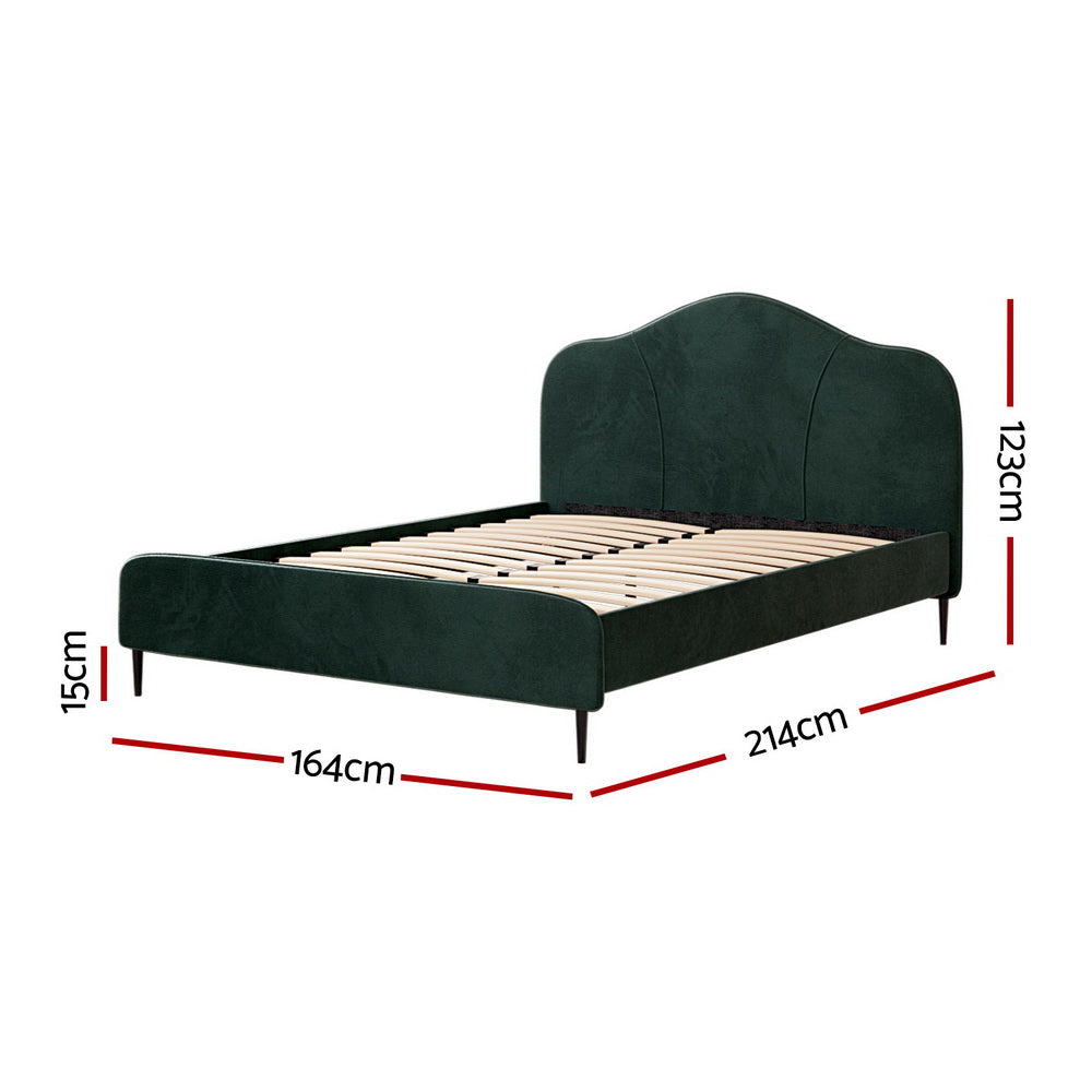 NNEDSZ Artiss Bed Frame Queen Size Velvet Dark Green OLAN-1