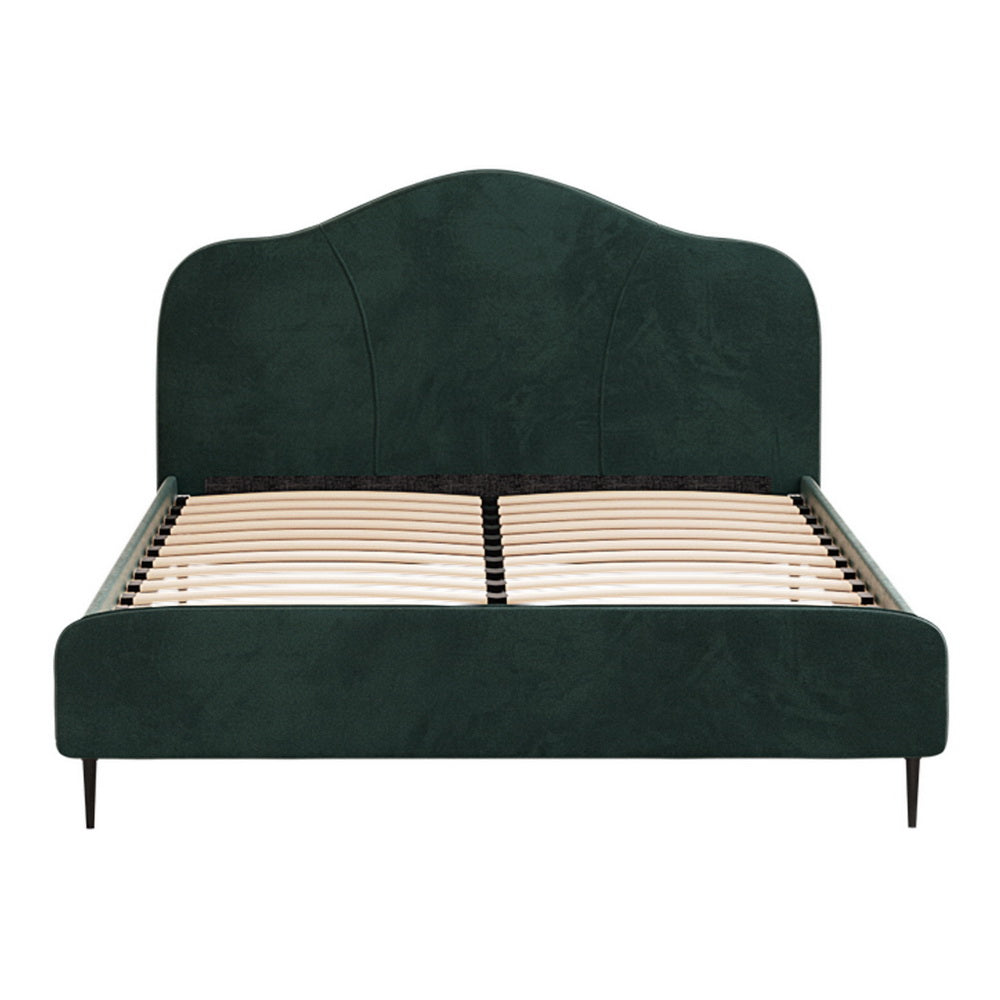NNEDSZ Artiss Bed Frame Queen Size Velvet Dark Green OLAN-2