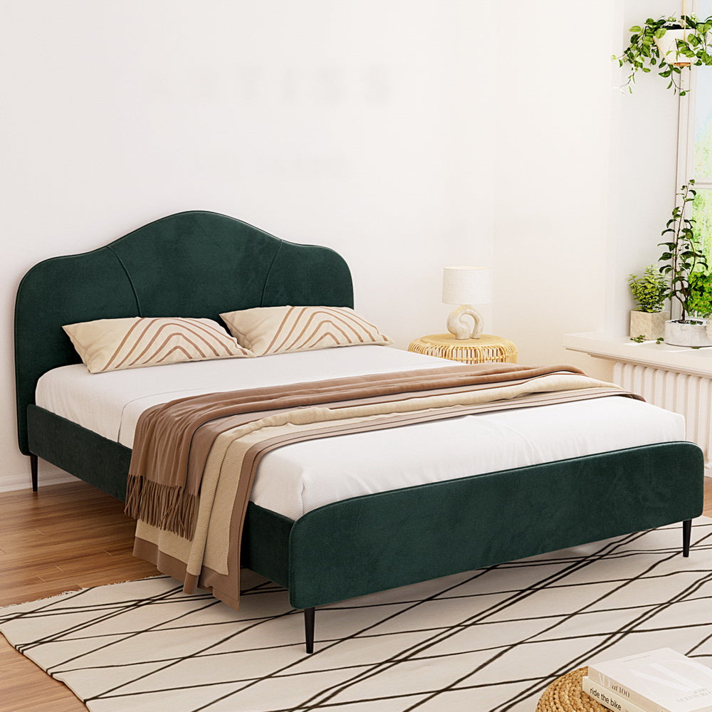 NNEDSZ Artiss Bed Frame Queen Size Velvet Dark Green OLAN-0