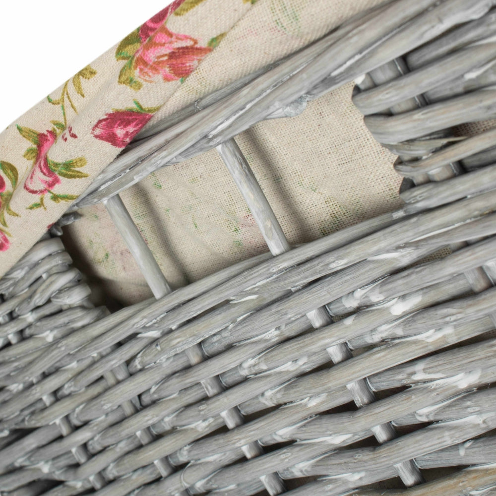 Grey Wash Square Laundry Basket with Garden Rose Lining-4