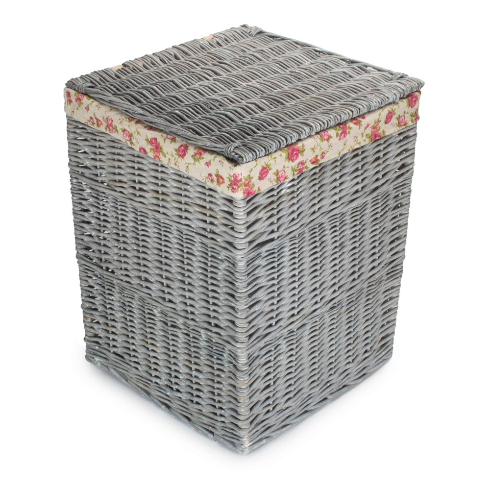 Grey Wash Square Laundry Basket with Garden Rose Lining-3