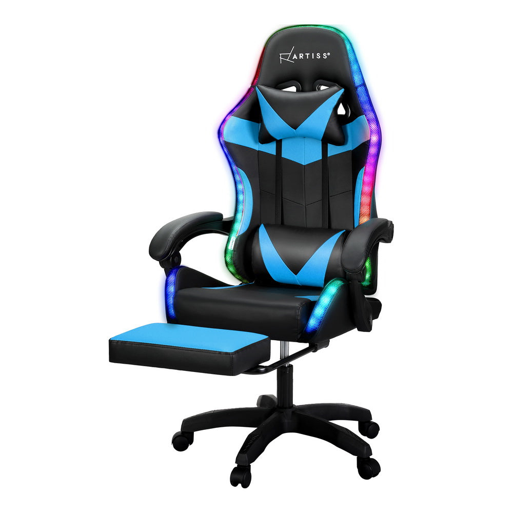 NNEDSZ 6 Point Massage Gaming Office Chair 7 LED Footrest Cyan Blue-0