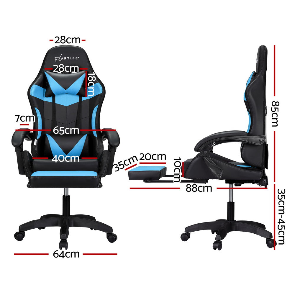 NNEDSZ 6 Point Massage Gaming Office Chair 7 LED Footrest Cyan Blue-1