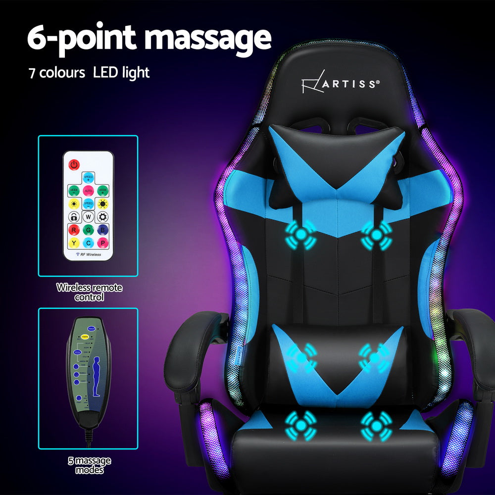 NNEDSZ 6 Point Massage Gaming Office Chair 7 LED Footrest Cyan Blue-3