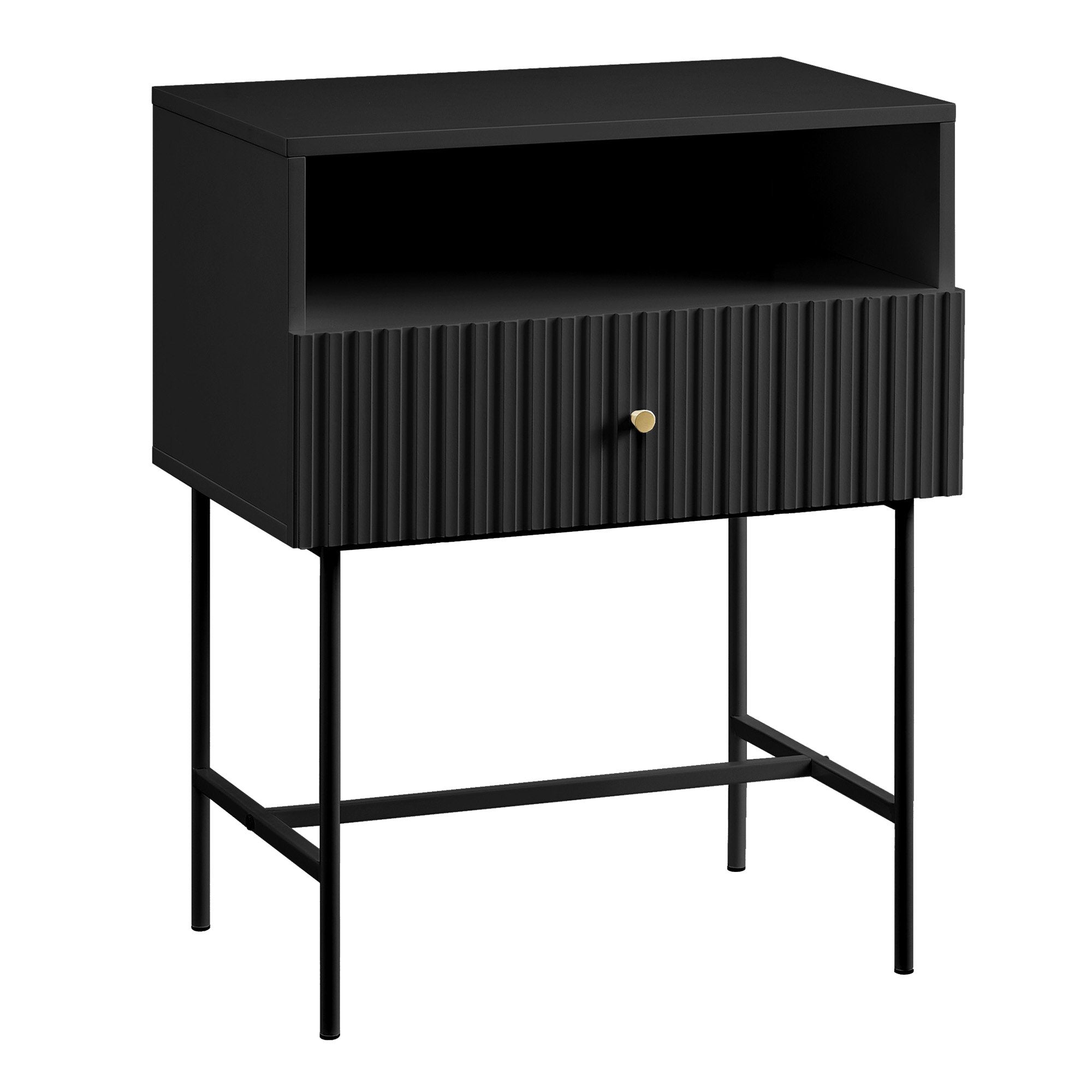 NNEDSZ Sarantino Cecil Slender Fluted Bedside Table in Black-0