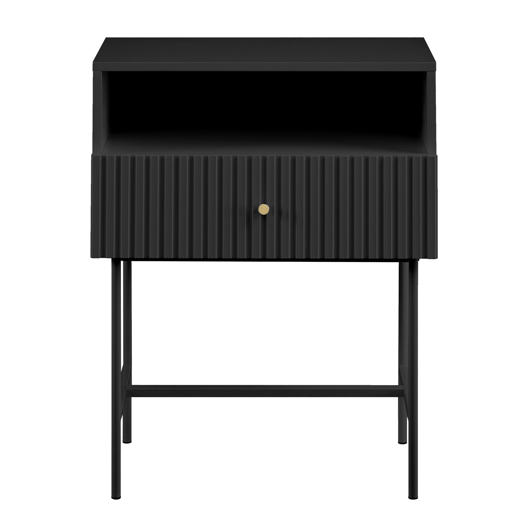 NNEDSZ Sarantino Cecil Slender Fluted Bedside Table in Black-1