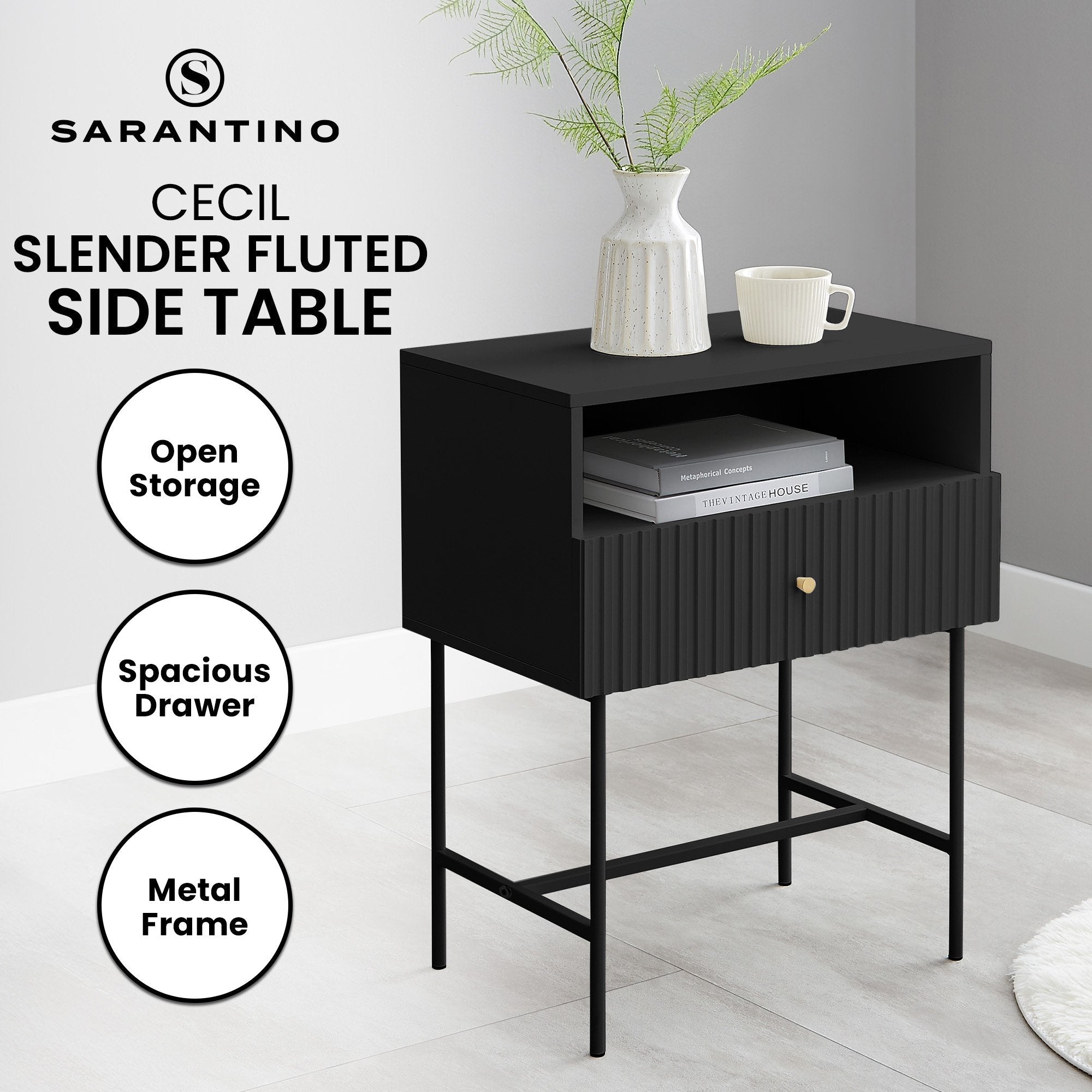 NNEDSZ Sarantino Cecil Slender Fluted Bedside Table in Black-2