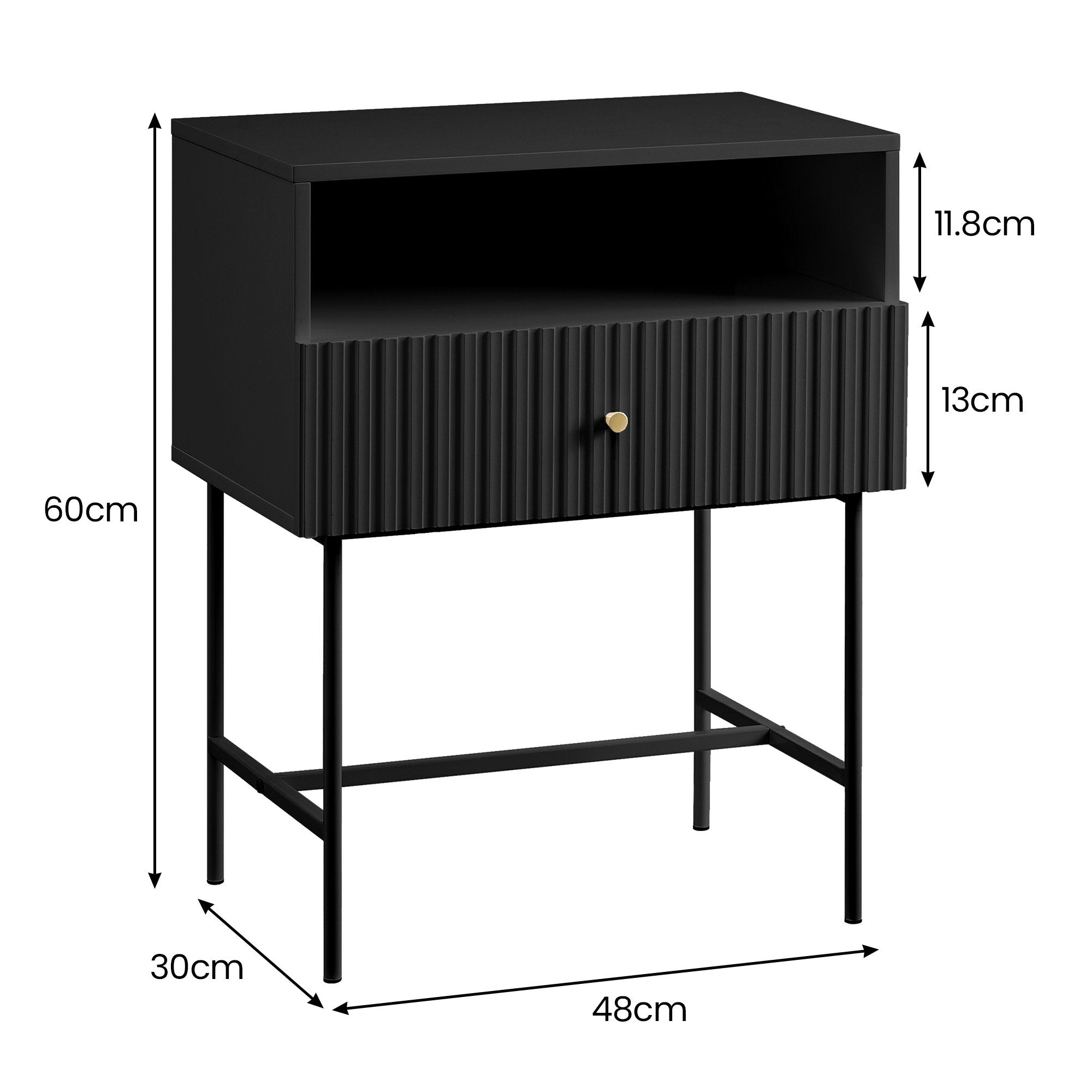 NNEDSZ Sarantino Cecil Slender Fluted Bedside Table in Black-3
