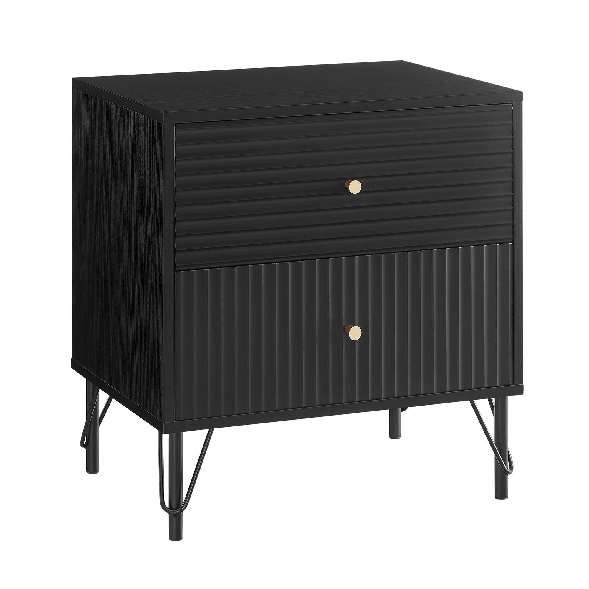 NNEDSZ Lisa Wavy Fluted Bedside Table in Black-0
