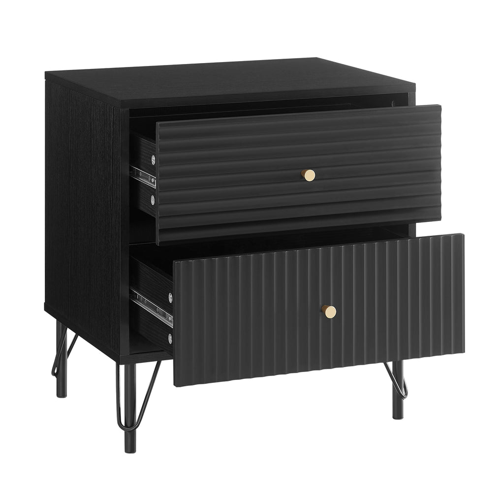 NNEDSZ Lisa Wavy Fluted Bedside Table in Black-3