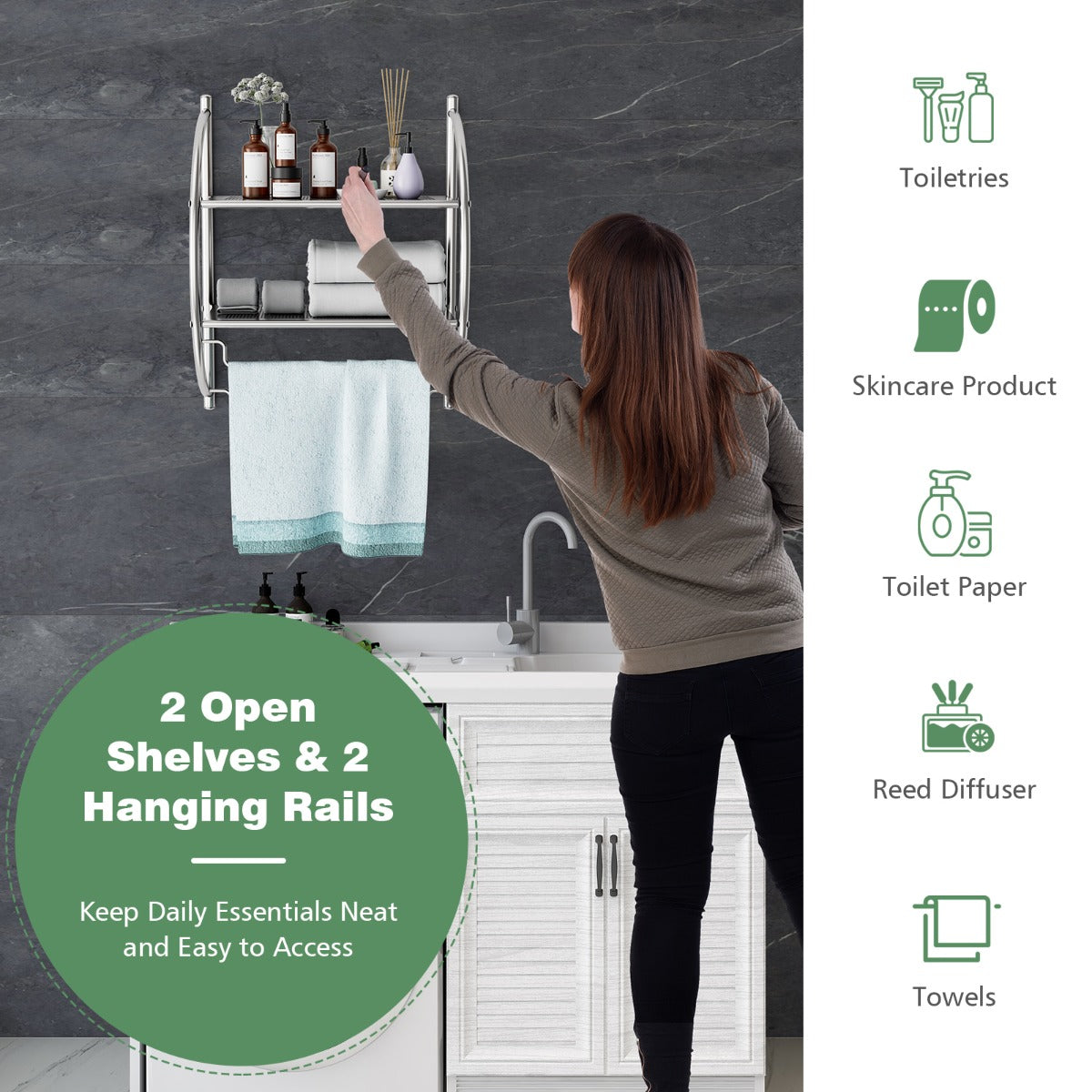 NNECW 2-Tier Wall Mount Towel Storage Rack for Bathroom-2