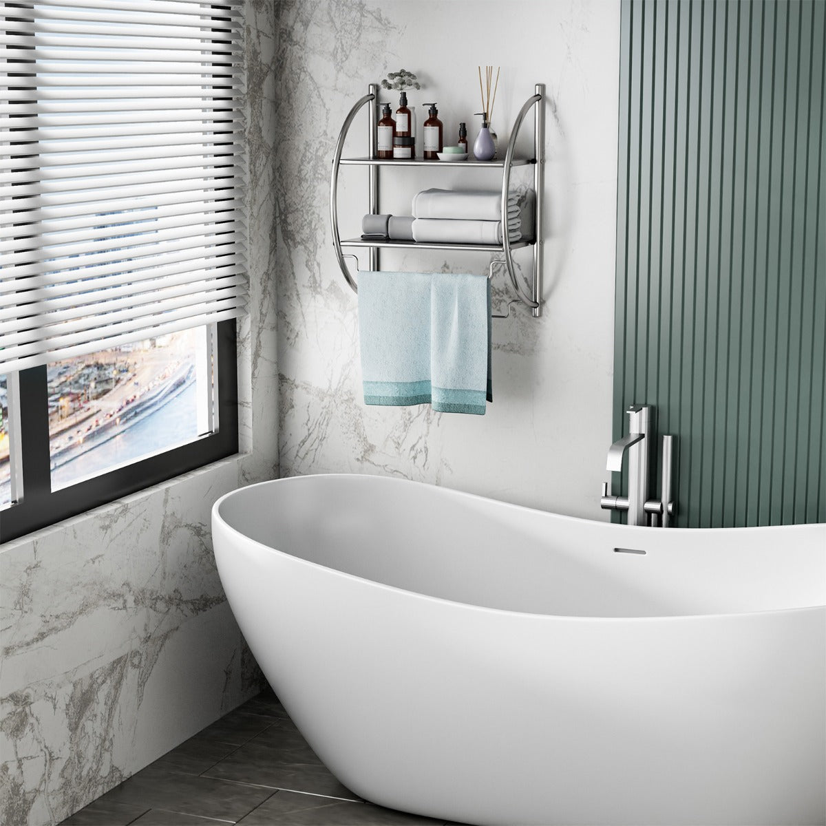 NNECW 2-Tier Wall Mount Towel Storage Rack for Bathroom-0