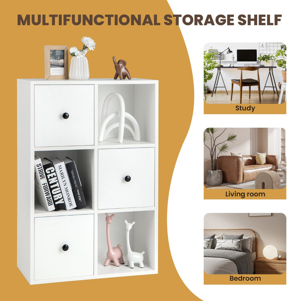 NNECW 3-Tier Bookshelf with 3 Cubes &amp 3 Drawers for Office-White-4